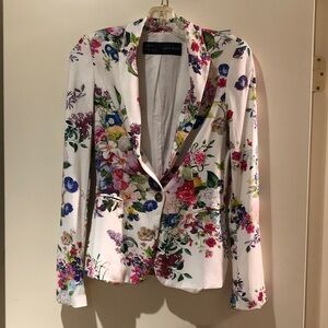 Zara White Floral Single-Button Blazer size XS